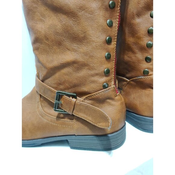 Bamboo Montage 10 Womens Boots Brown Knee High Faux Leather Buckle Stud Lined - Picture 11 of 15
